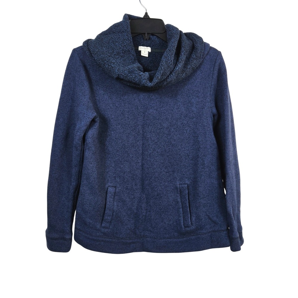 J. Crew Womens Navy Black Marled Wool Blend Cowlneck Sweater Medium Preppy‎